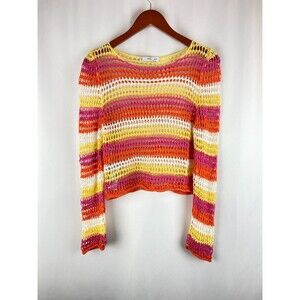MANGO MNG Women's S Pink Orange Yellow White Crochet Knit Sweater Coquette Bold
